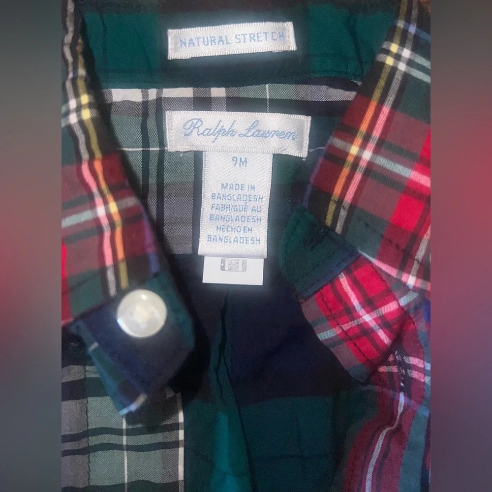 Ralph Lauren boys mixed plaid button down shirt size 9 months holiday classic